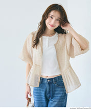 Japanese-style sheer puff sleeve pleated patchwork jacket