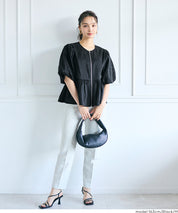 Japanese-style sheer puff sleeve pleated patchwork jacket
