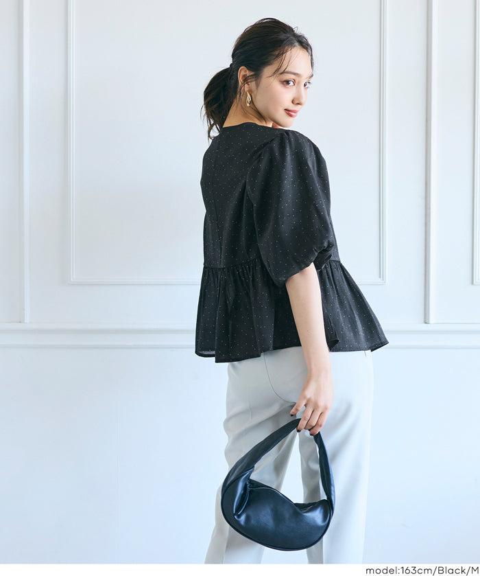 Japanese-style sheer puff sleeve pleated patchwork jacket