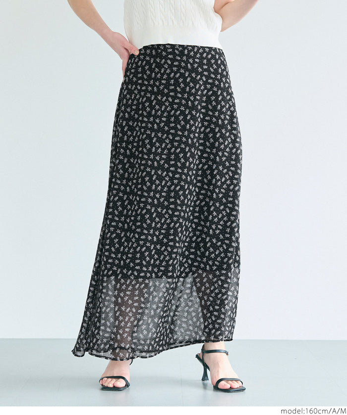 Lightweight chiffon printed A-line skirt