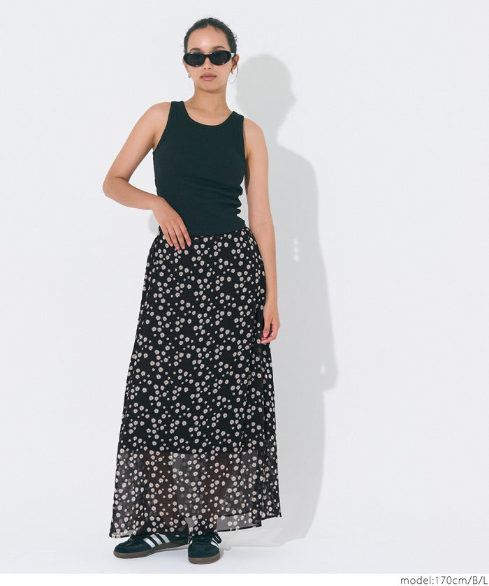 Lightweight chiffon printed A-line skirt