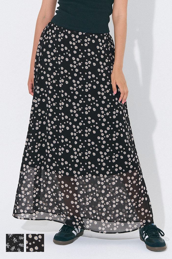 Lightweight chiffon printed A-line skirt