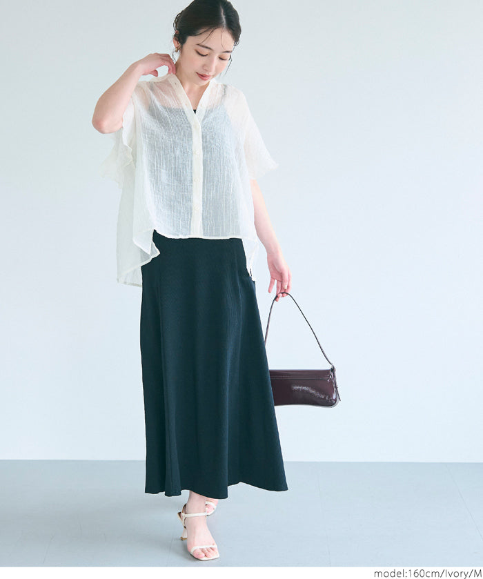 Japanese-style translucent lotus leaf round neck 2Way shirt