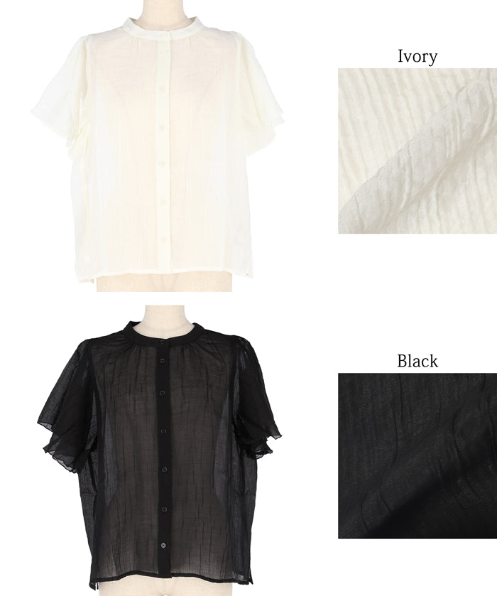 Japanese-style translucent lotus leaf round neck 2Way shirt