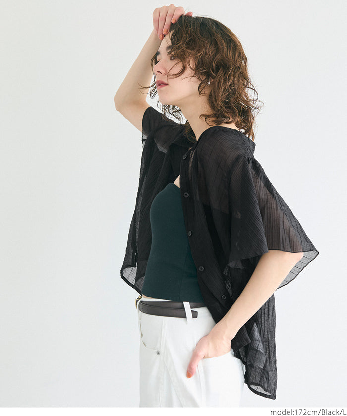 Japanese-style translucent lotus leaf round neck 2Way shirt