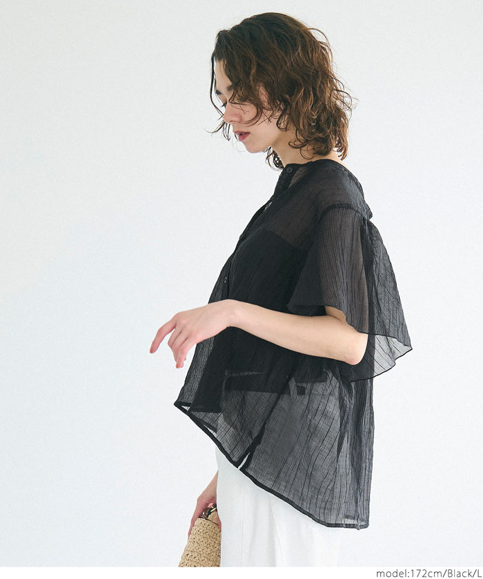 Japanese-style translucent lotus leaf round neck 2Way shirt