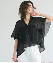 Japanese-style translucent lotus leaf round neck 2Way shirt
