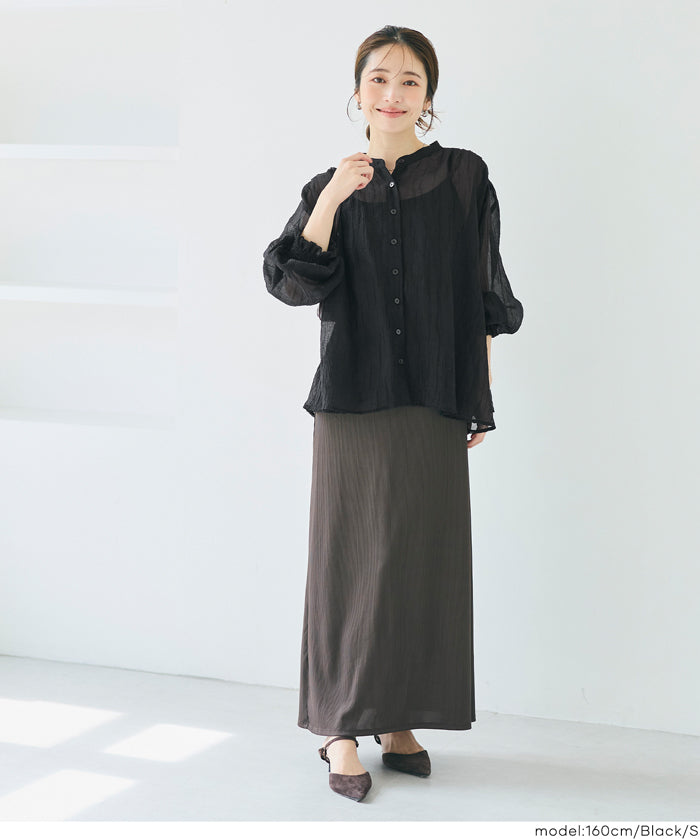 Round neck sheer A-line slim shirt