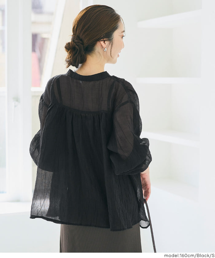 Round neck sheer A-line slim shirt