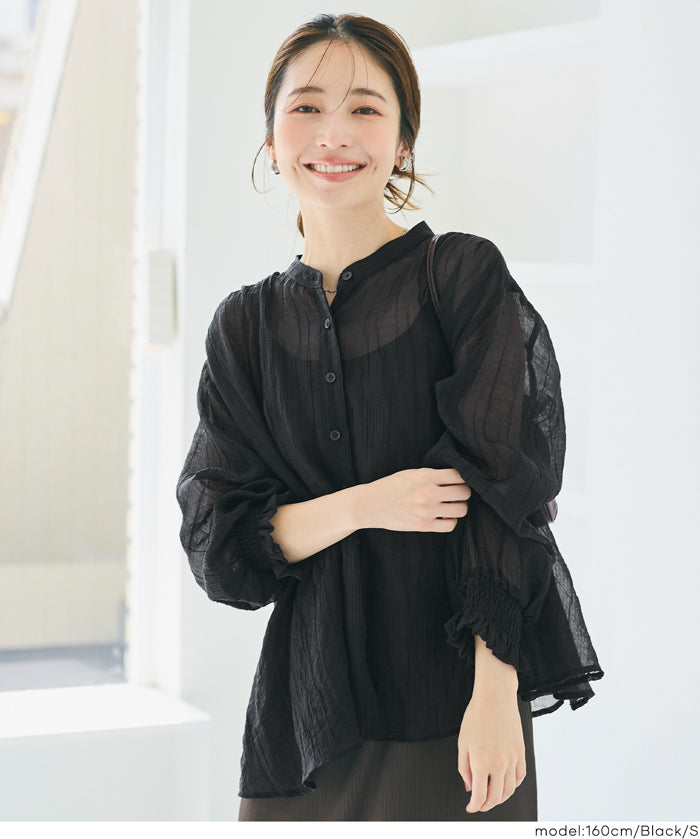 Round neck sheer A-line slim shirt