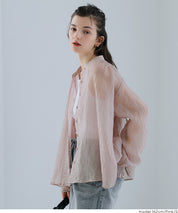 Round neck sheer A-line slim shirt