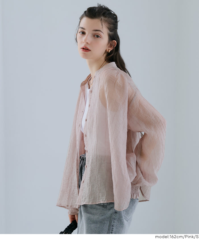 Round neck sheer A-line slim shirt