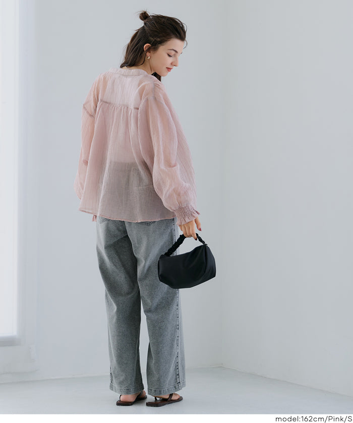 Round neck sheer A-line slim shirt