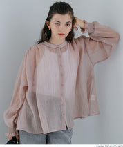 Round neck sheer A-line slim shirt