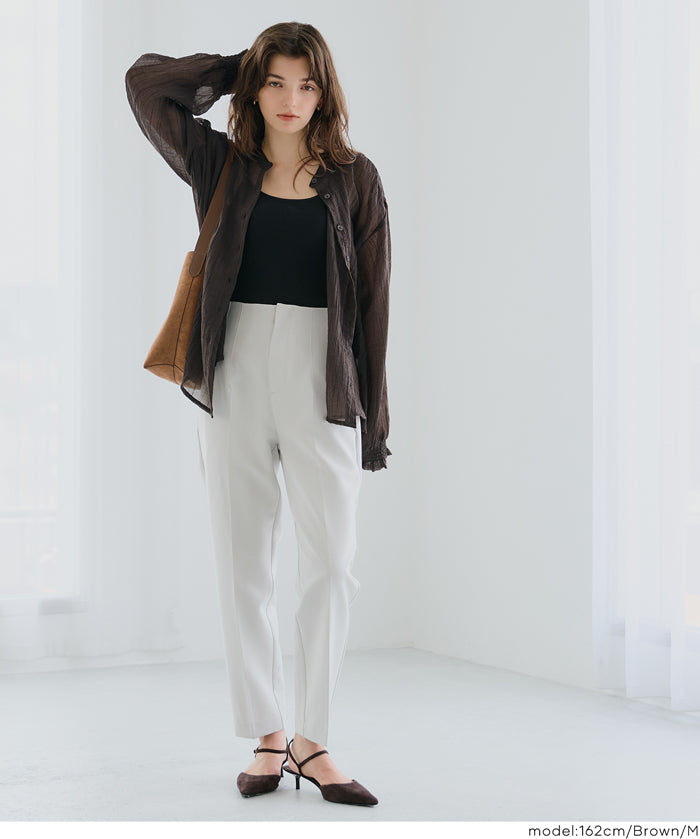 Round neck sheer A-line slim shirt