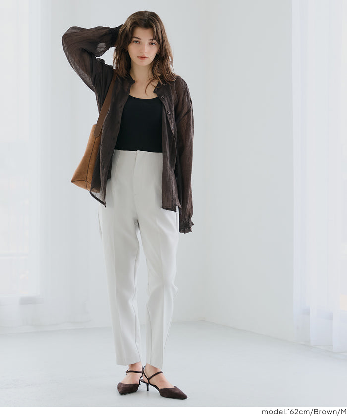 Round neck sheer A-line slim shirt