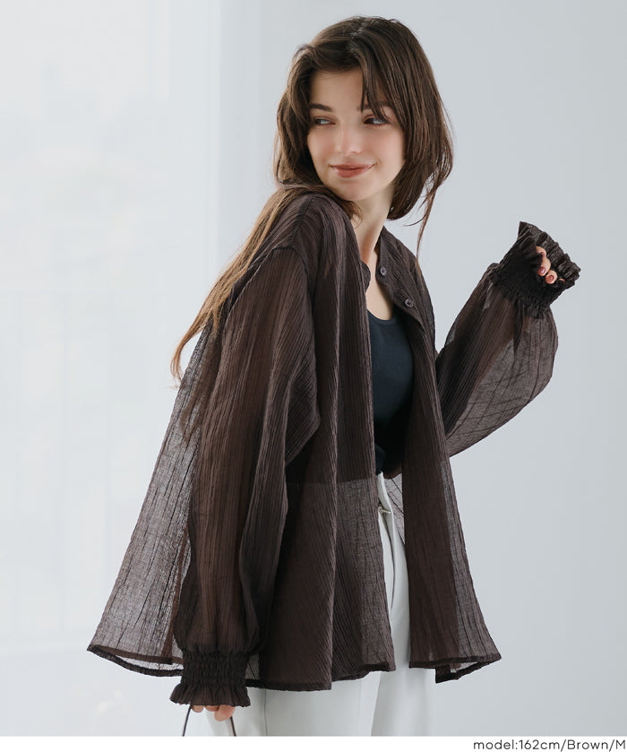 Round neck sheer A-line slim shirt