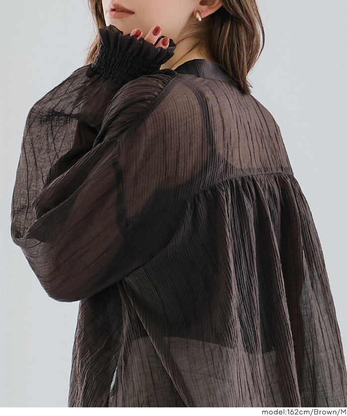 Round neck sheer A-line slim shirt