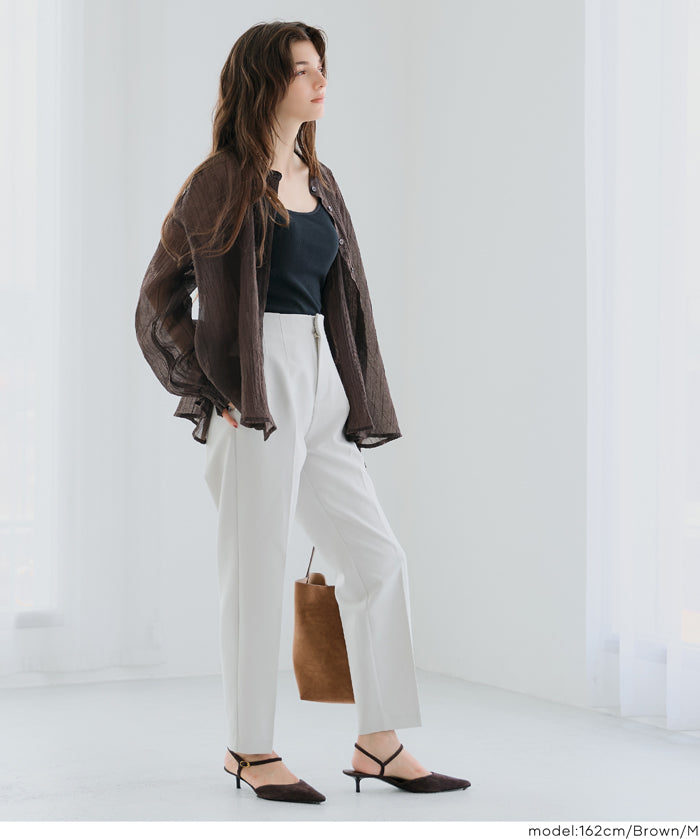 Round neck sheer A-line slim shirt