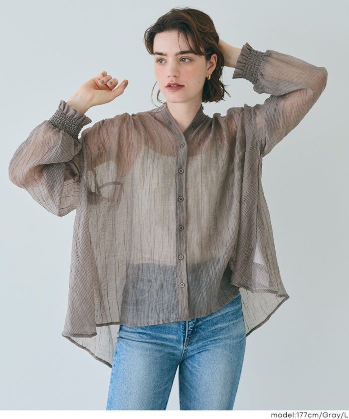Round neck sheer A-line slim shirt