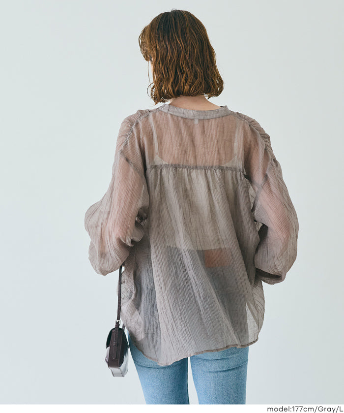 Round neck sheer A-line slim shirt