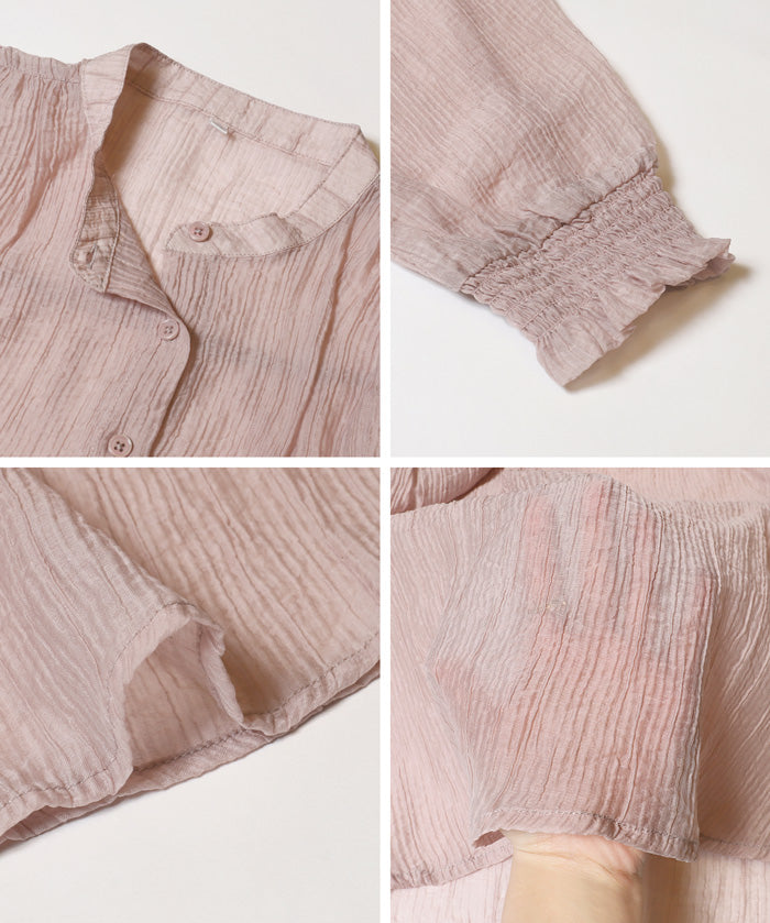 Round neck sheer A-line slim shirt