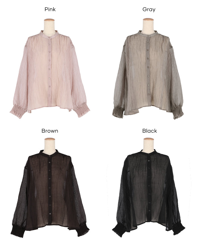 Round neck sheer A-line slim shirt