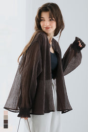 Round neck sheer A-line slim shirt