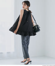 Elegant ruffled back-strap sleeveless A-line vest