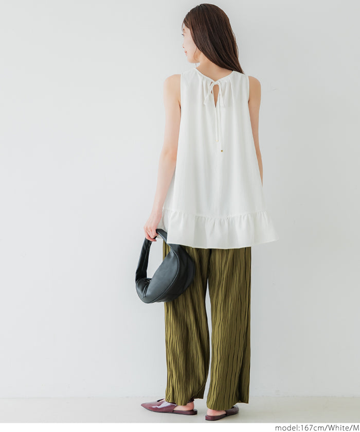 Elegant ruffled back-strap sleeveless A-line vest