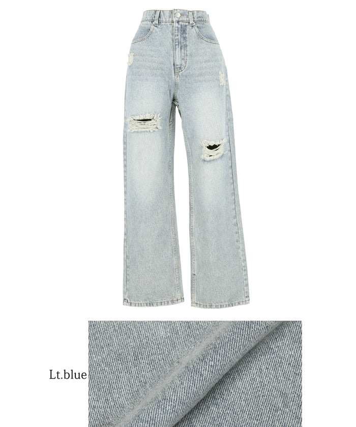 ripped straight-leg high-waist jeans