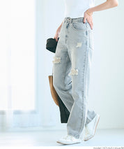 ripped straight-leg high-waist jeans