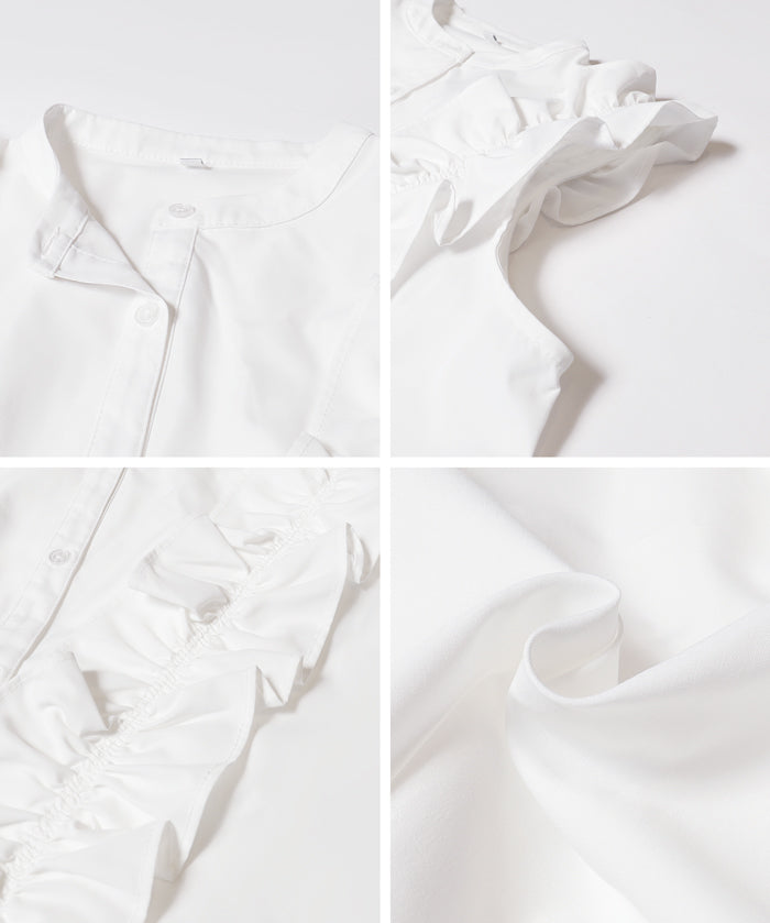 Japanese style ruffled sleeveless shirt for commuting