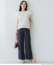Elastic denim style commuter mid-line wide-leg pants