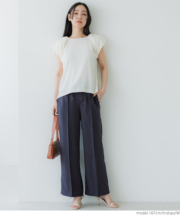 Elastic denim style commuter mid-line wide-leg pants