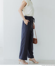 Elastic denim style commuter mid-line wide-leg pants