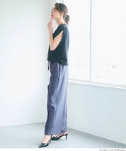 Elastic denim style commuter mid-line wide-leg pants