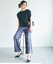 Elastic denim style commuter mid-line wide-leg pants