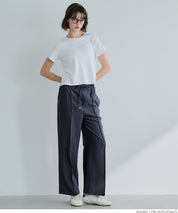 Elastic denim style commuter mid-line wide-leg pants
