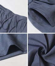 Elastic denim style commuter mid-line wide-leg pants