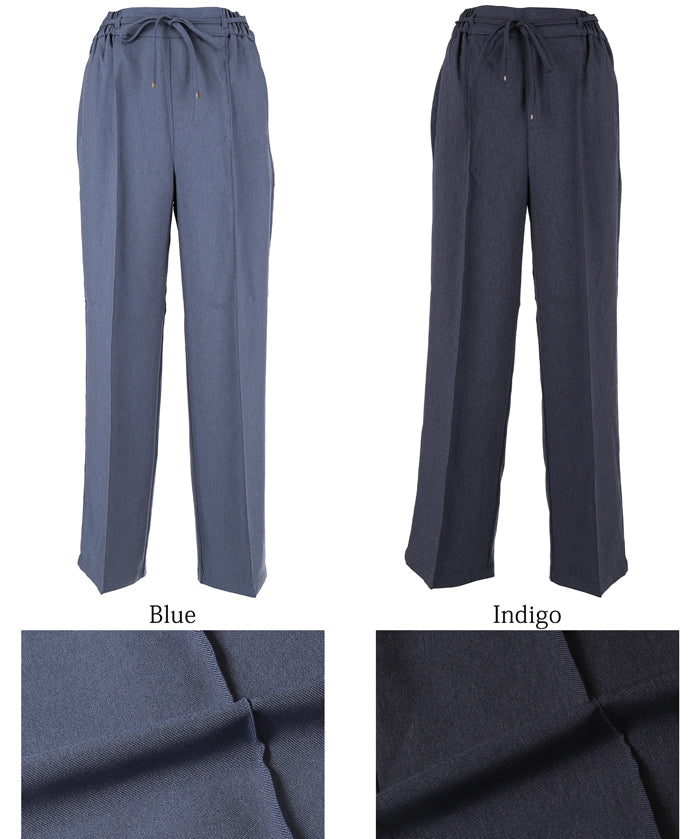Elastic denim style commuter mid-line wide-leg pants
