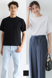 Men's solid color basic round neck short sleeve unisex