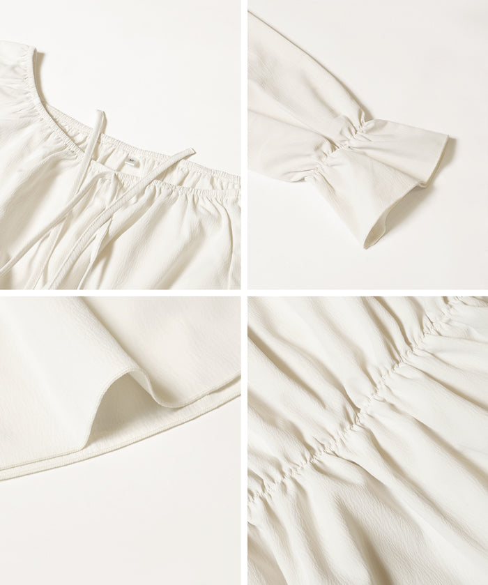 2 way boat neckline waist-cinching long-sleeved top