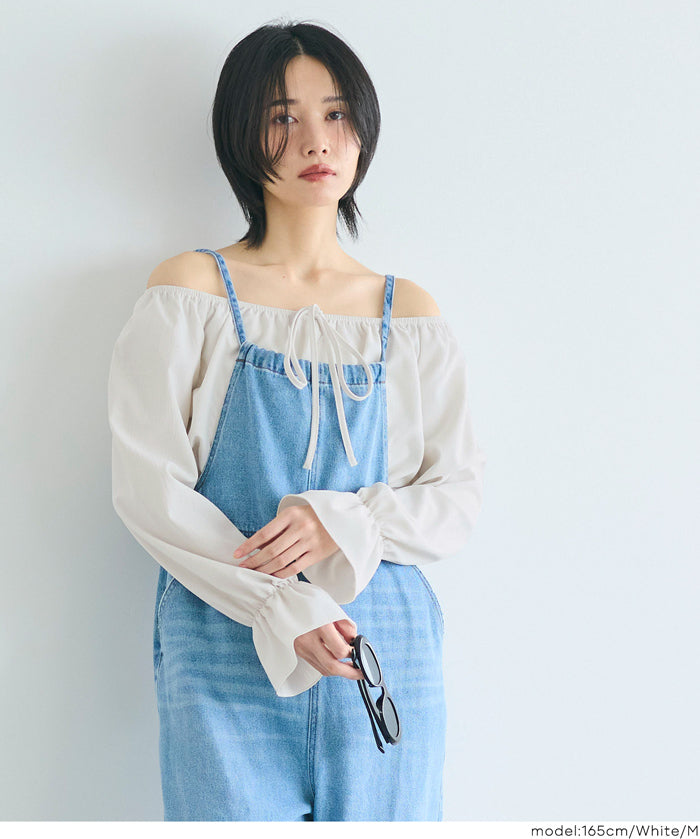 2 way boat neckline waist-cinching long-sleeved top