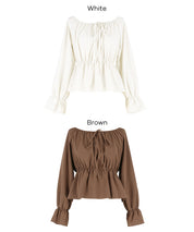 2 way boat neckline waist-cinching long-sleeved top