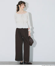 2 way boat neckline waist-cinching long-sleeved top