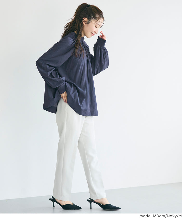 氣質立領後綁帶造型長袖襯衫