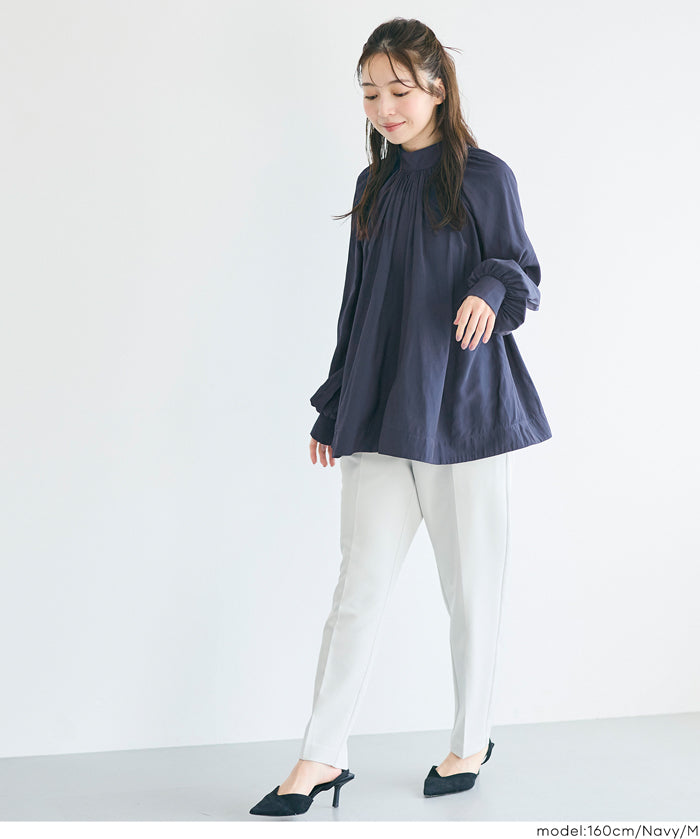 氣質立領後綁帶造型長袖襯衫