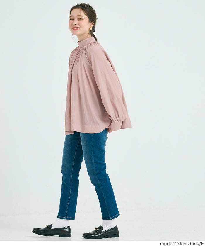 氣質立領後綁帶造型長袖襯衫