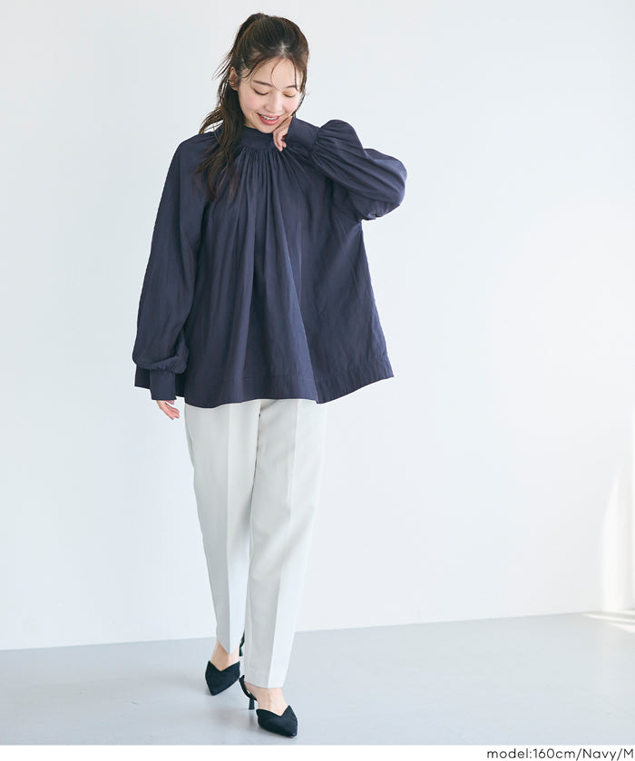 氣質立領後綁帶造型長袖襯衫